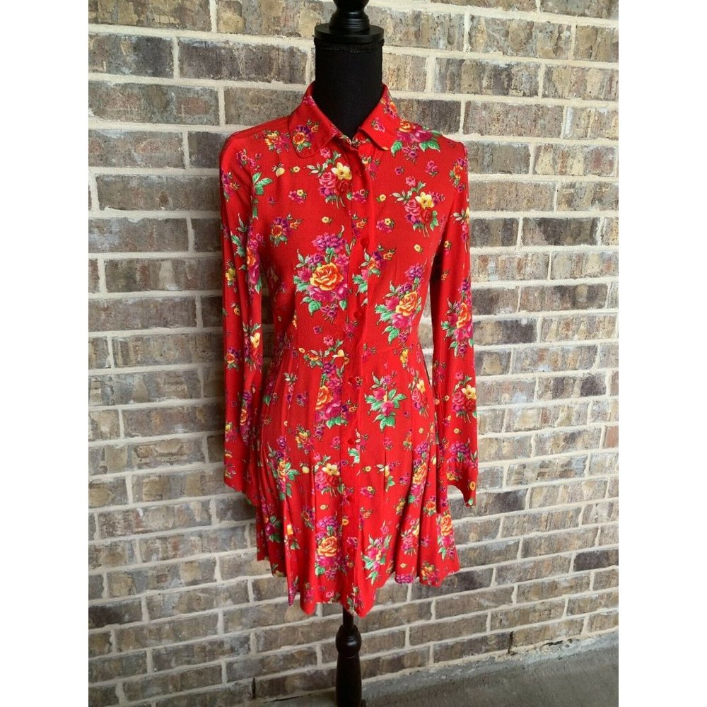 & Other Stories Red floral pleated dress size 4